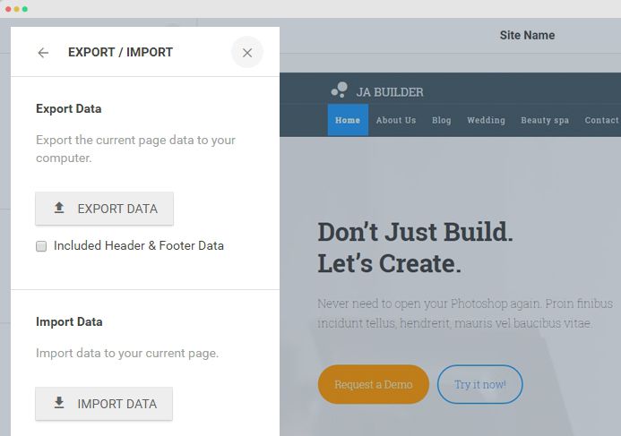 Export and import page data