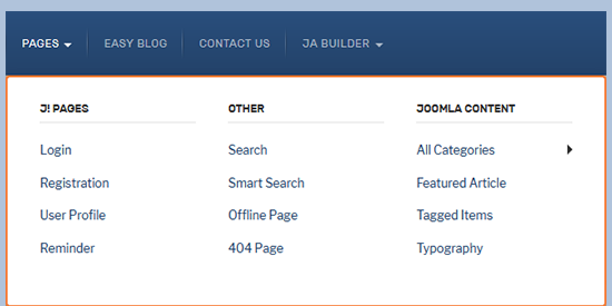 default joomla pages