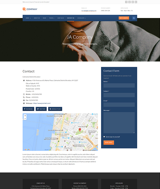 Corporate Business Joomla Template contact us layout - JA Company