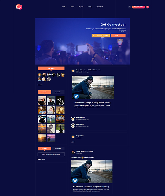 Joomla events template jomsocial community page layout - JA Conference