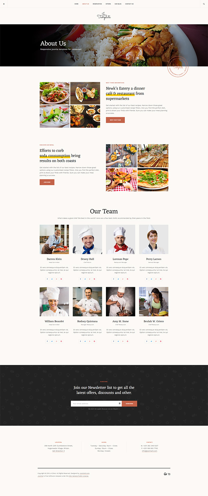 Restaurant joomla template home page JA Diner