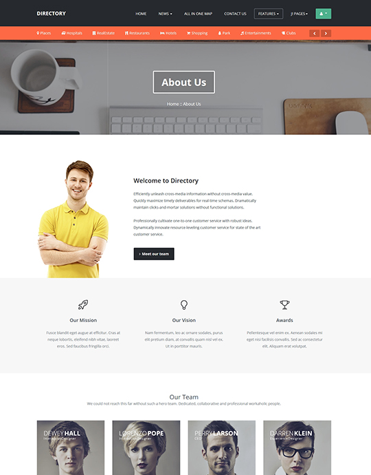 about us page of JA Directory Joomla template