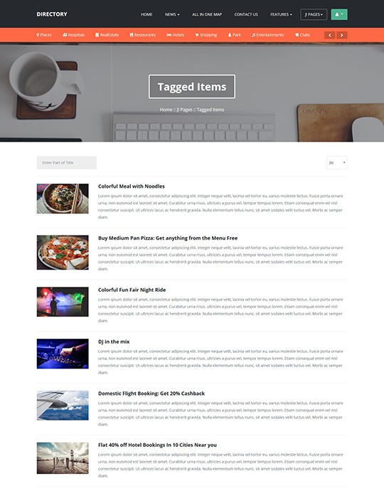 Tags page of directory Joomla template - JA Directory