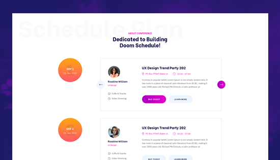 events schedule joomla template