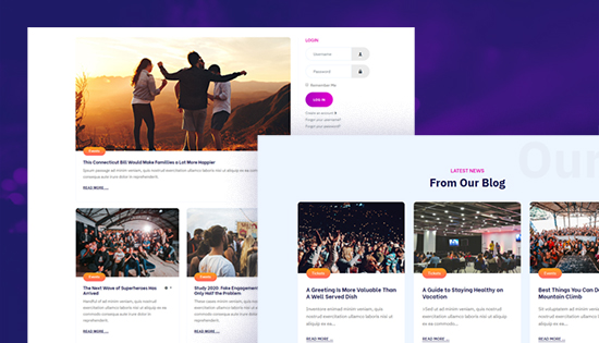Blog page for events booking joomla template