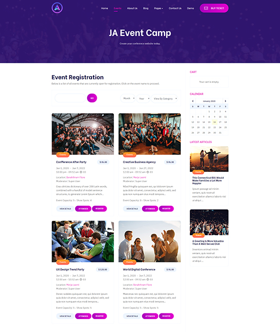 Events and conference Joomla template - JA Event Camp