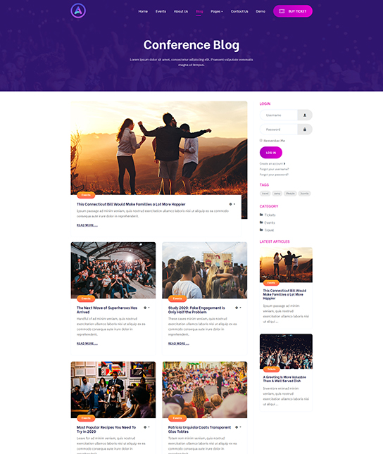 blog page for Joomla events and conference template - JA Event Camp