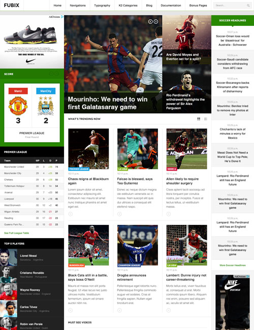 Sports news joomla template - JA Fubix