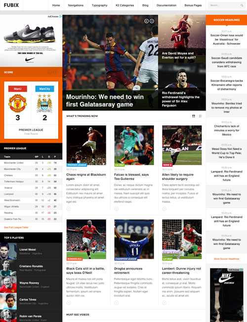 Sports news joomla template - JA Fubix