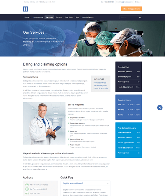 Medical Healthcare Hospital Joomla Template service page layout - JA Healthcare