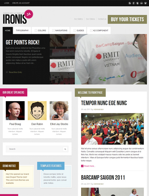 Event and blog Joomla template pink theme - JA Ironis
