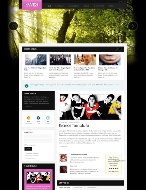 responsive joomla template for business website pink theme - JA Kranos