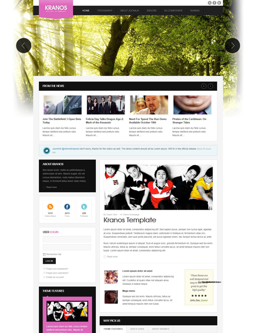 responsive joomla template for business website pink theme - JA Kranos