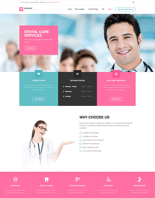 Joomla healthcare template pink theme - JA Medicare