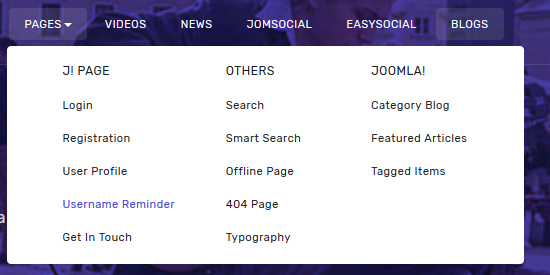 default joomla pages