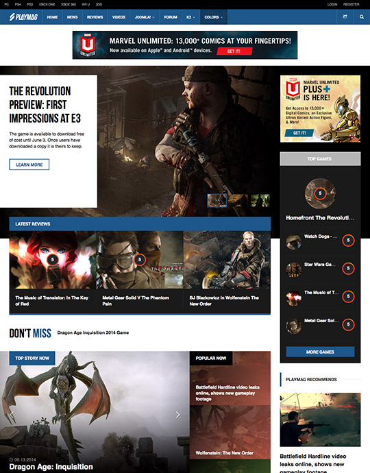 gaming Joomla template blue theme - JA Playmag