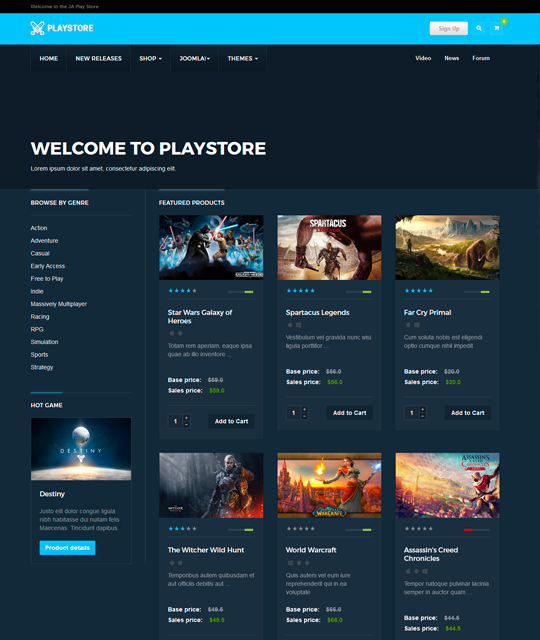 Games review shop Joomla Template games shop layout - JA Playstore