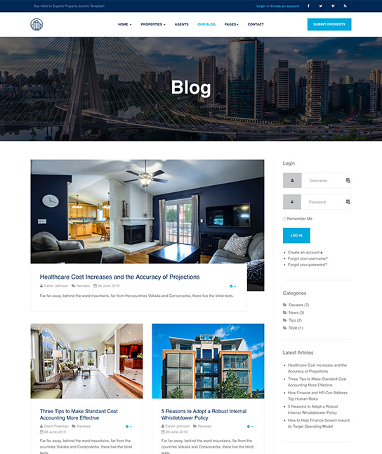 real estate joomla template blog page - JA Property