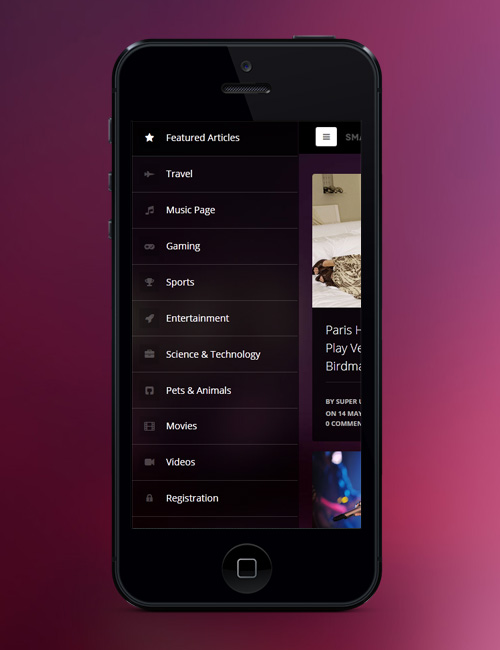 Showcase Joomla template - JA Smashboard iphone view