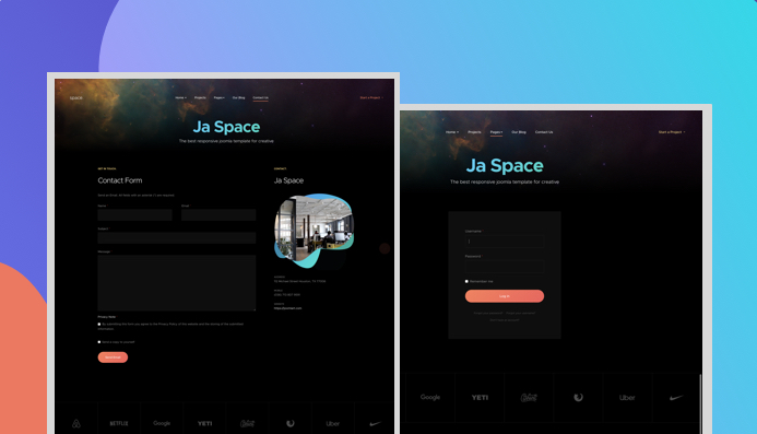 JA Space default Joomla pages