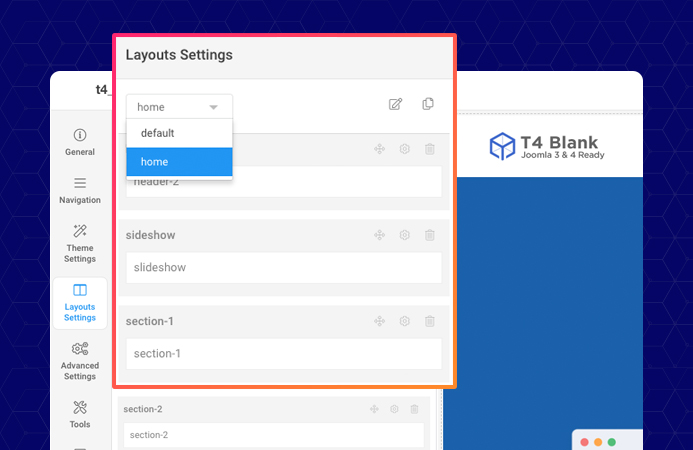 T4 Joomla template framework layout management system
