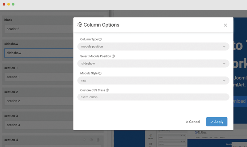 layout column options