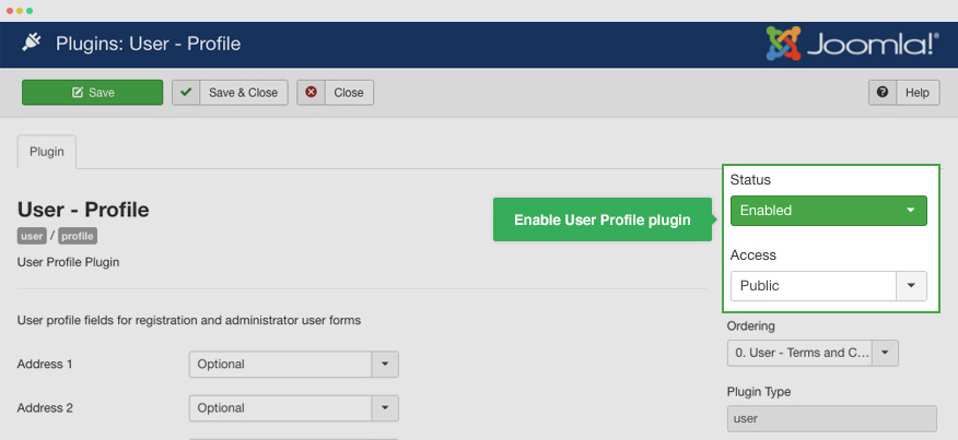 enable joomla user profile