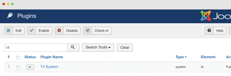 enable t4 joomla template framework plugin