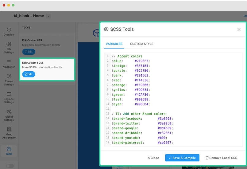 t4 joomla template scss customization tool