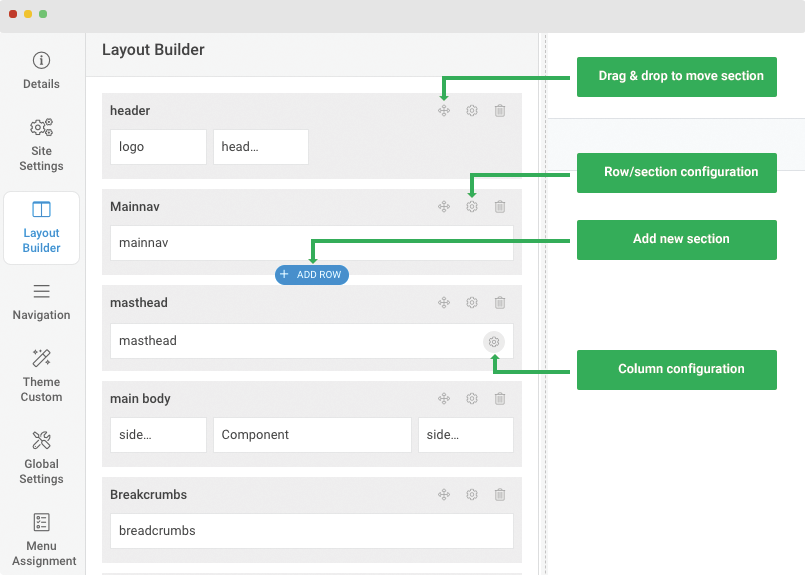 Joomla layout builder settings