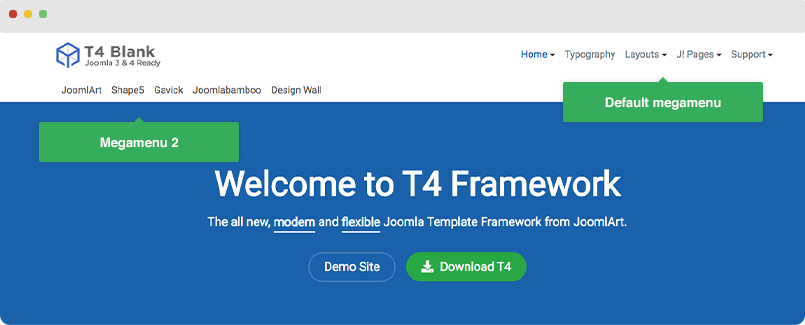 T4 Joomla template framework multiple megamenus