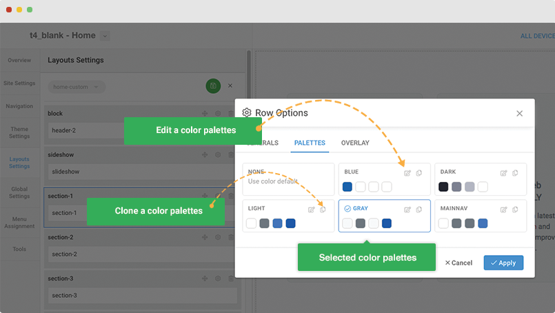 t4 joomla template color palettes