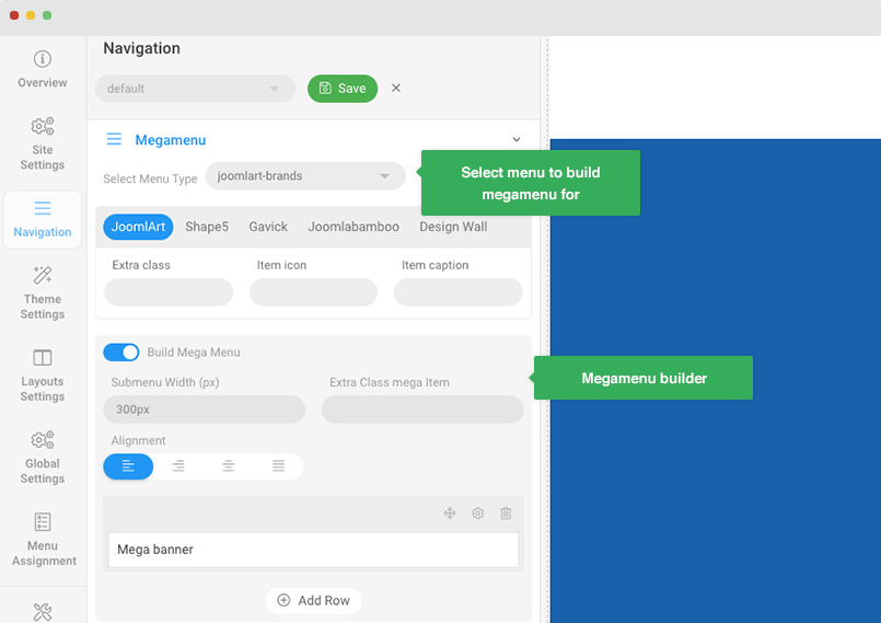 Joomla megamenu builder