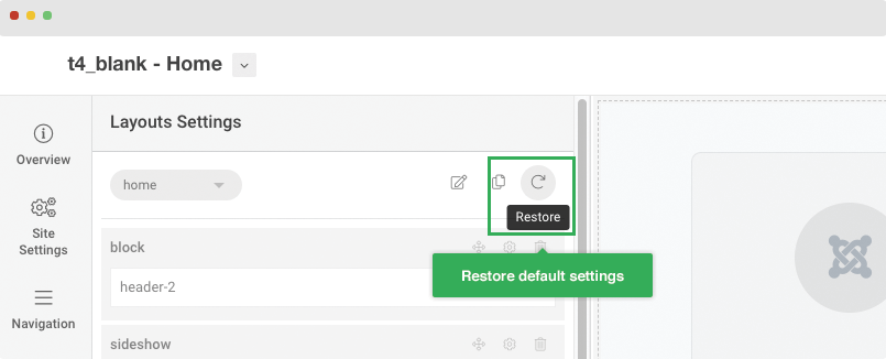 restore t4 layout settings
