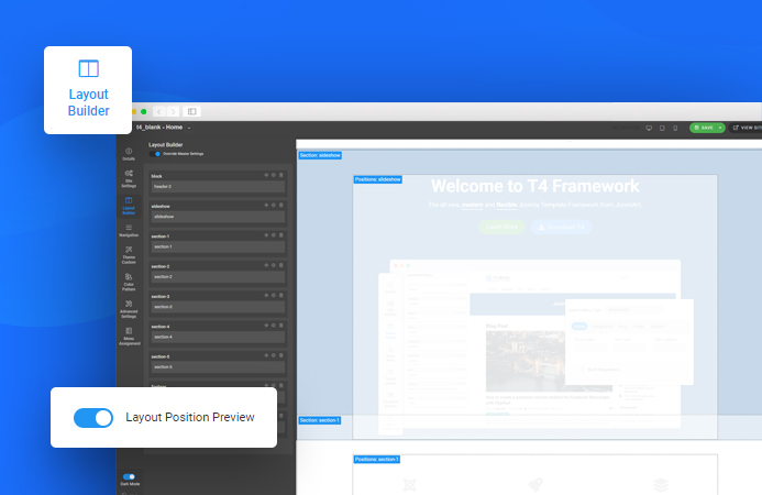 T4 Joomla template framework layout preview
