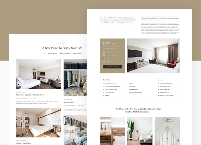 joomla hotel and resort template room pages