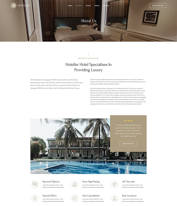 Joomla page builder for hotel and resort