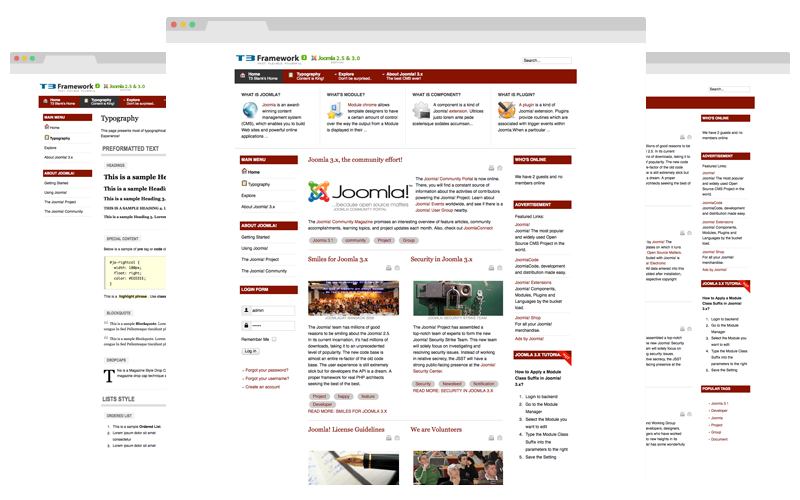 JA T3 framework version 2 supports Joomla 2.5 and Joomla 3