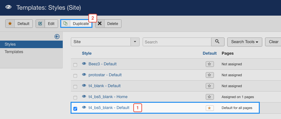 duplicate t4 joomla template style