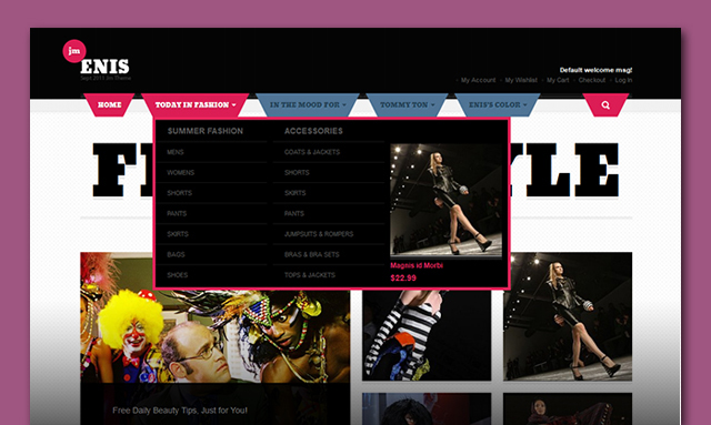 Magento theme JM Enis with Magento Mega menu