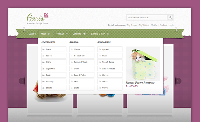 Magento theme JM Garis with Magento Mega menu