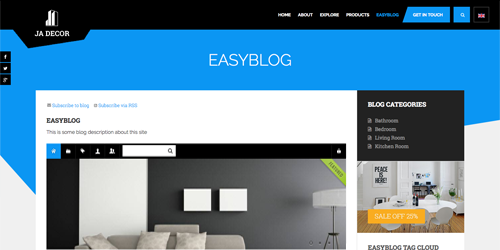 Responsive Joomla template - JA Decor supports EasyBlog