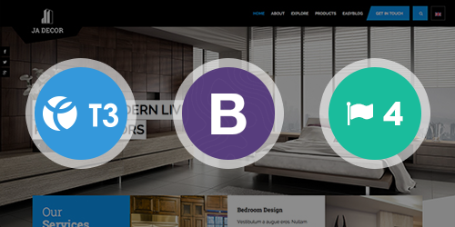 Responsive Joomla template - JA Decor built on the latest T3 Framework compatible with Bootstrap 3