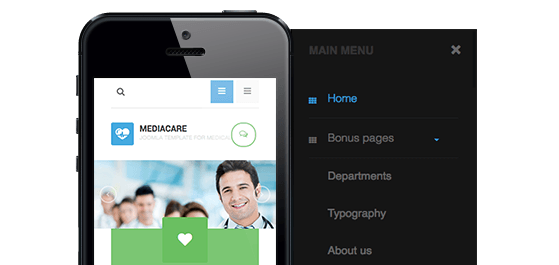 Megamenu and Off-canvas menu in the Responsive Joomla template - JA Medicare