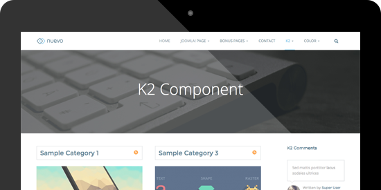 Responsive Joomla template - JA Nuevo supports K2 Component
