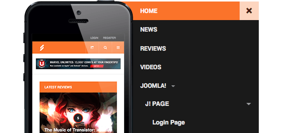 Megamenu and Off-canvas menu in the Responsive Joomla template - JA Playmag