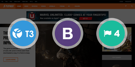 Responsive Joomla template - JA Playmag built on the latest T3 Framework compatible with Bootstrap 3