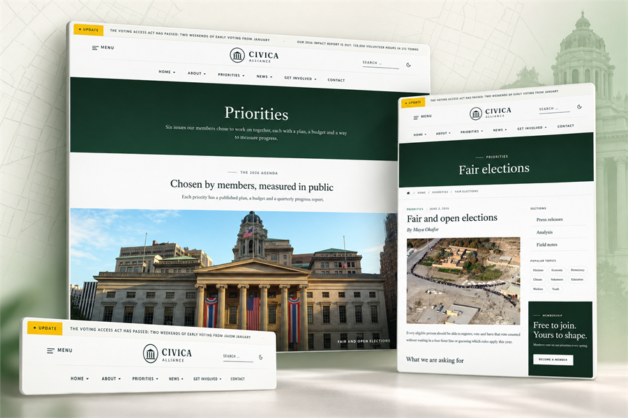 Priorities Page and Civic-Style Header