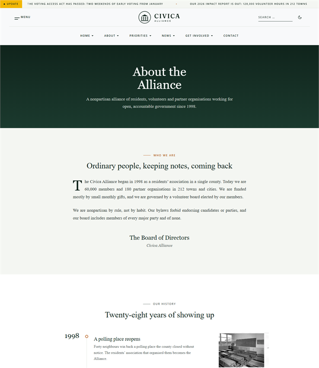 Nonprofit about us page Joomla template - JA Civica