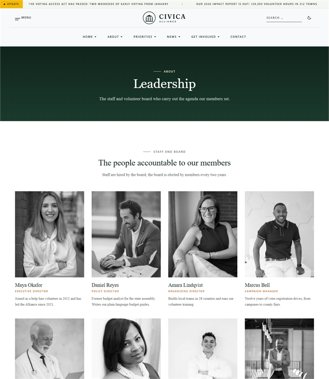 NGO leadership and team page Joomla template - JA Civica